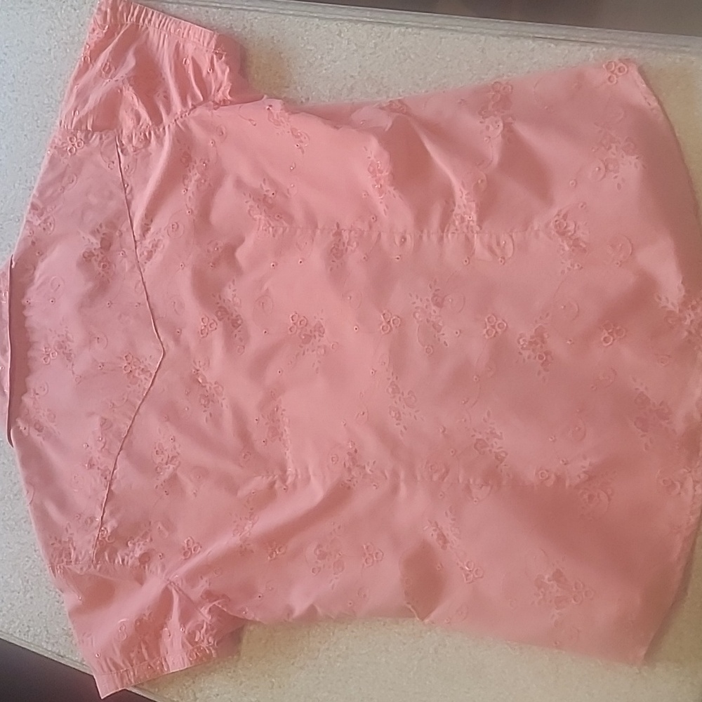Shyanne Western Pearl Snap Embroidered Peach Short Sleeve Cotton Top Size L - Picture 11 of 14